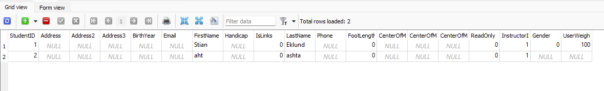 Current database screenshot