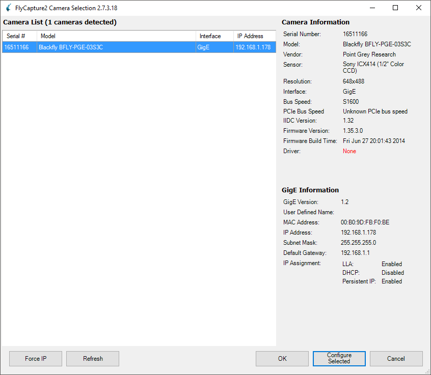 Παράθυρο Flycap2 με ρυθμίσεις Custom Video Modes