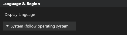 The Language and Region group in General settings, with Display language set to System (follow operating system)