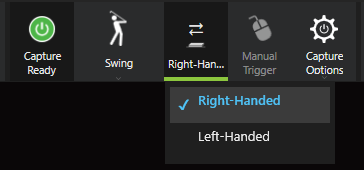 The open station menu below the station button, listing Right-Handed with a tick and Left-Handed